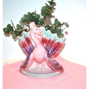 Vintage Vase Peacock 50s Pink Blue Green Ombre